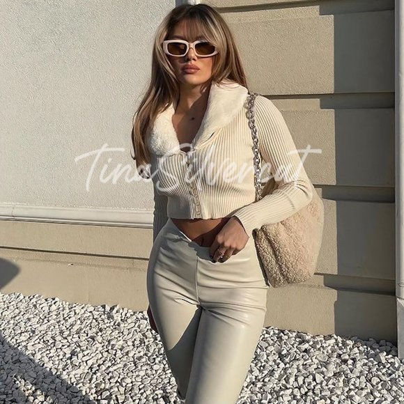 BLOGGER'S FAVE! Faux Fur Knit Cardigan Ecru NWT - Picture 5 of 17